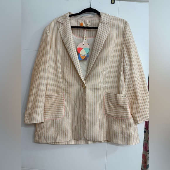 TED BAKER ALTAA COLOUR BY NUMBERS STRIPE COTTON BLAZER IN IVORY - Picture 2 of 13